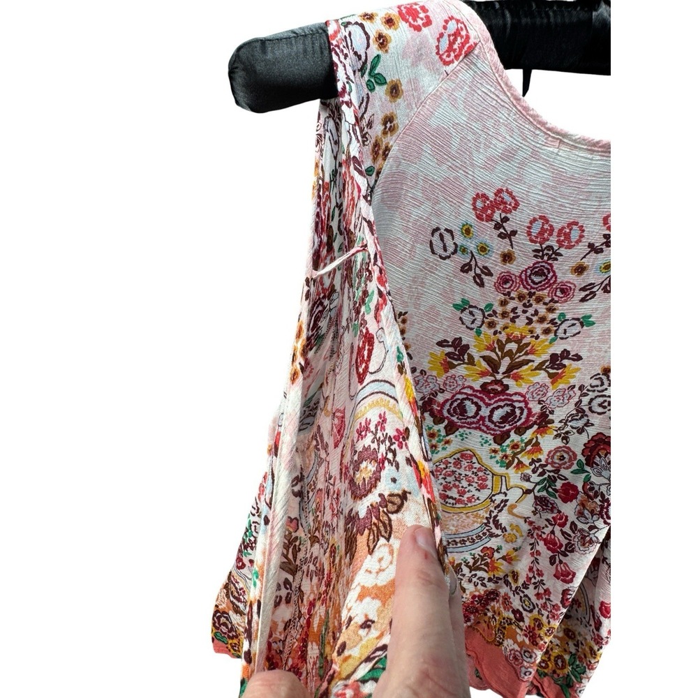 Democracy Womens L Boho Floral Cold Shoulder Lace Up Peasant Top Rayon - Picture 5 of 14